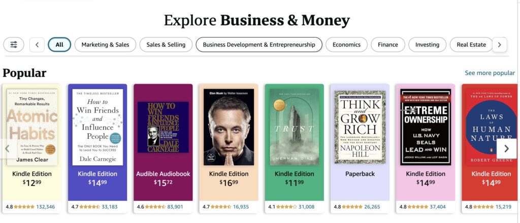 amazon book categories: business & money